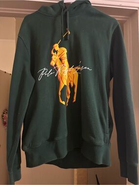 Ralph Lauren Forest Green Crewneck Hoodie with Yellow-Orange Polo Player
